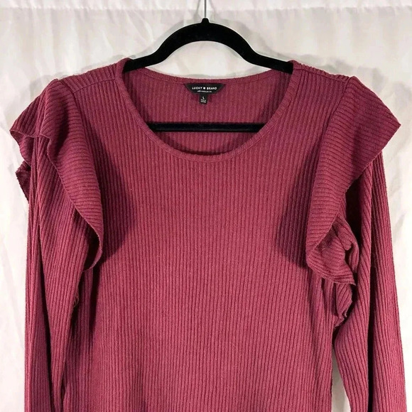 Lucky Brand Blouse Women's Large Red Ribbed Long Sleeve Round Neck Pullover - Picture 2 of 10